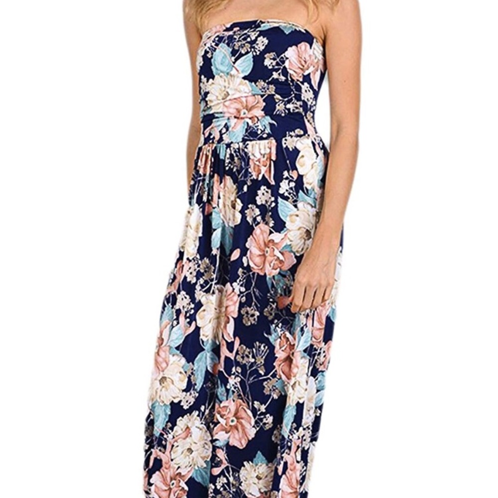 Like NEW Fall Navy Floral Strapless Maxi Dress